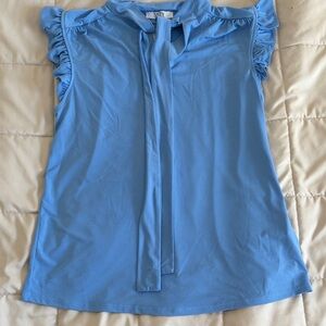 Suzy Shier Sky Blue Ruffle Sleeve Blouse